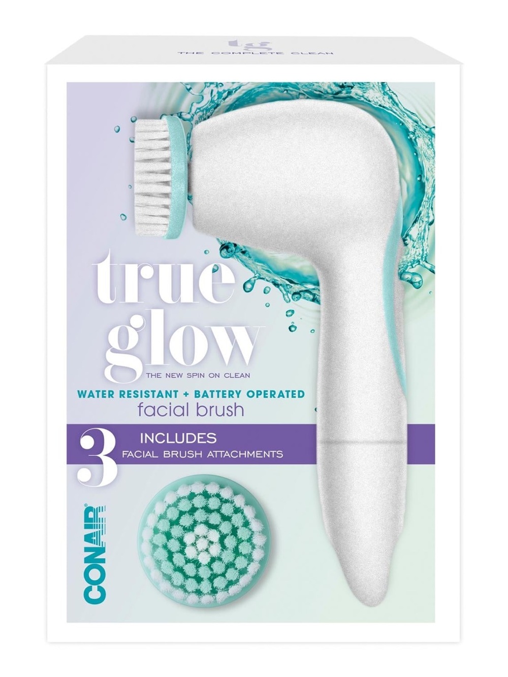 Conair True Glow White & Teal Facial Brush - Gentle Cleansing
